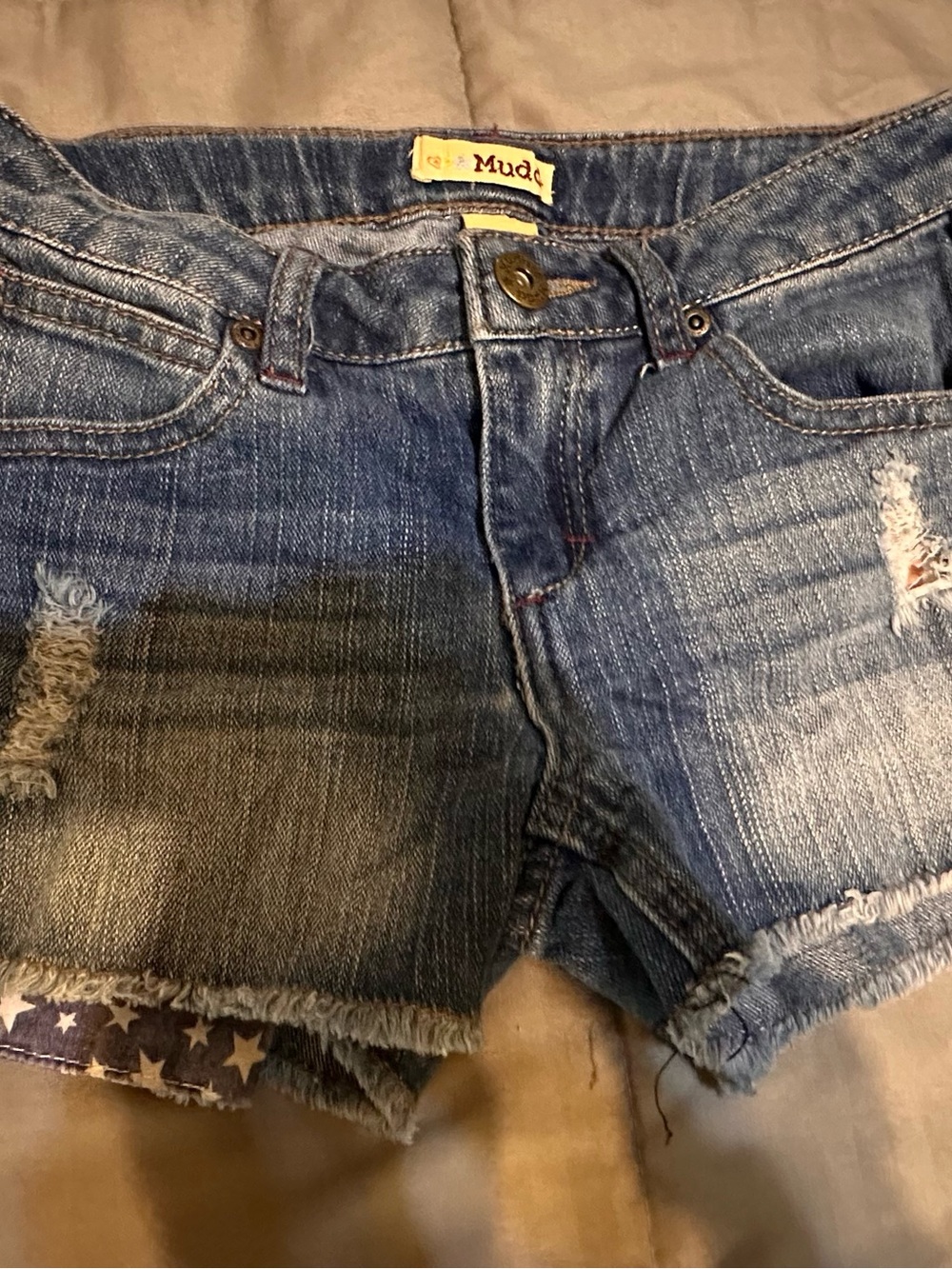 Mudd Girl’s Distressed Denim Shorts - flag pockets